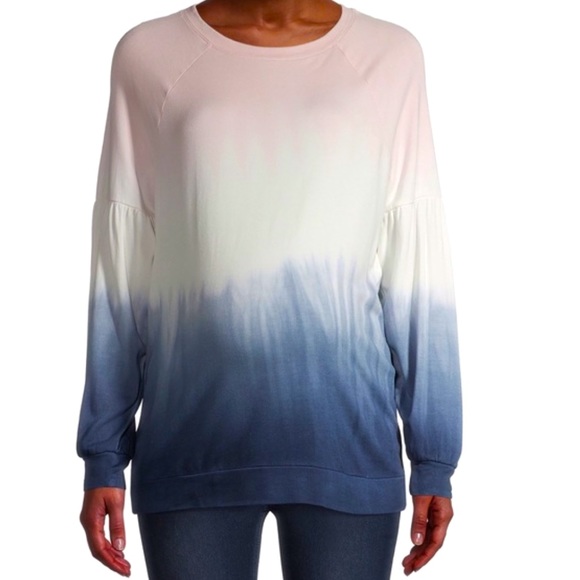 Maternity Balloon Sleeve Ombré Blue White Pink Sweatshirt - Picture 1 of 11